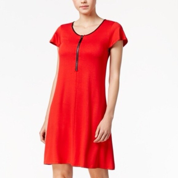 KENSIE Zip Detail T-Shirt Dress Medium Womens Red Short Sleeve