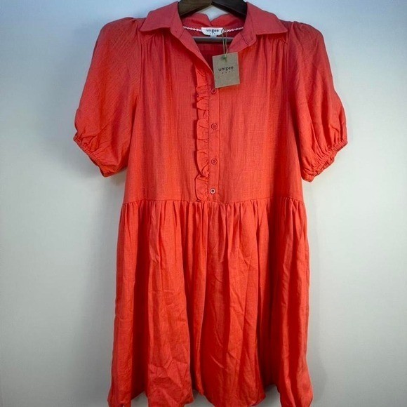 Umgee USA Medium Coral bubble linen dress NWT