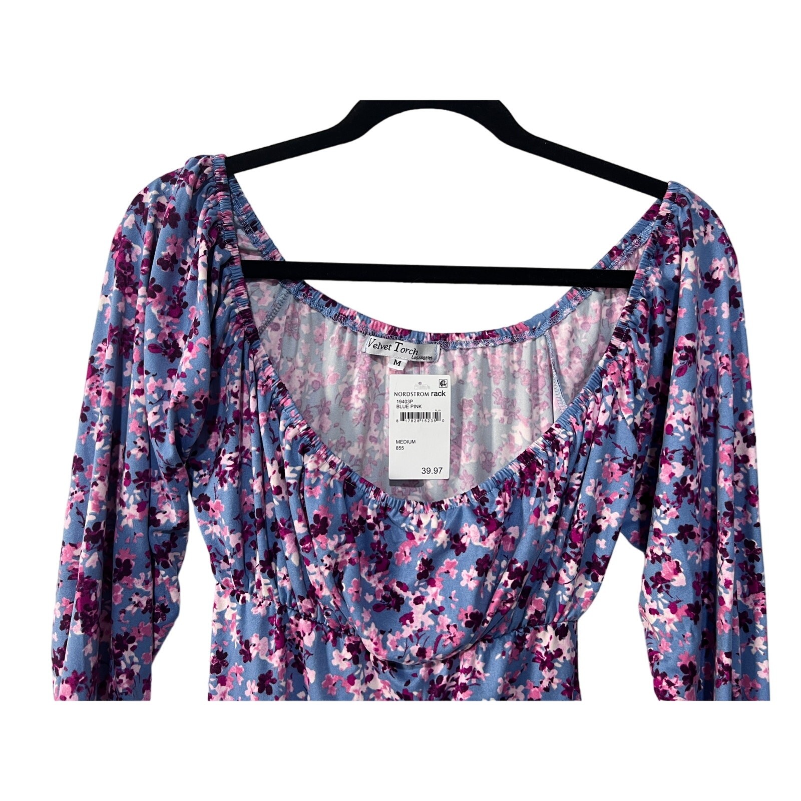 Velvet Torch Womens Medium Blue Pink Floral Long Sleeve Short Dress Swiftie NEW