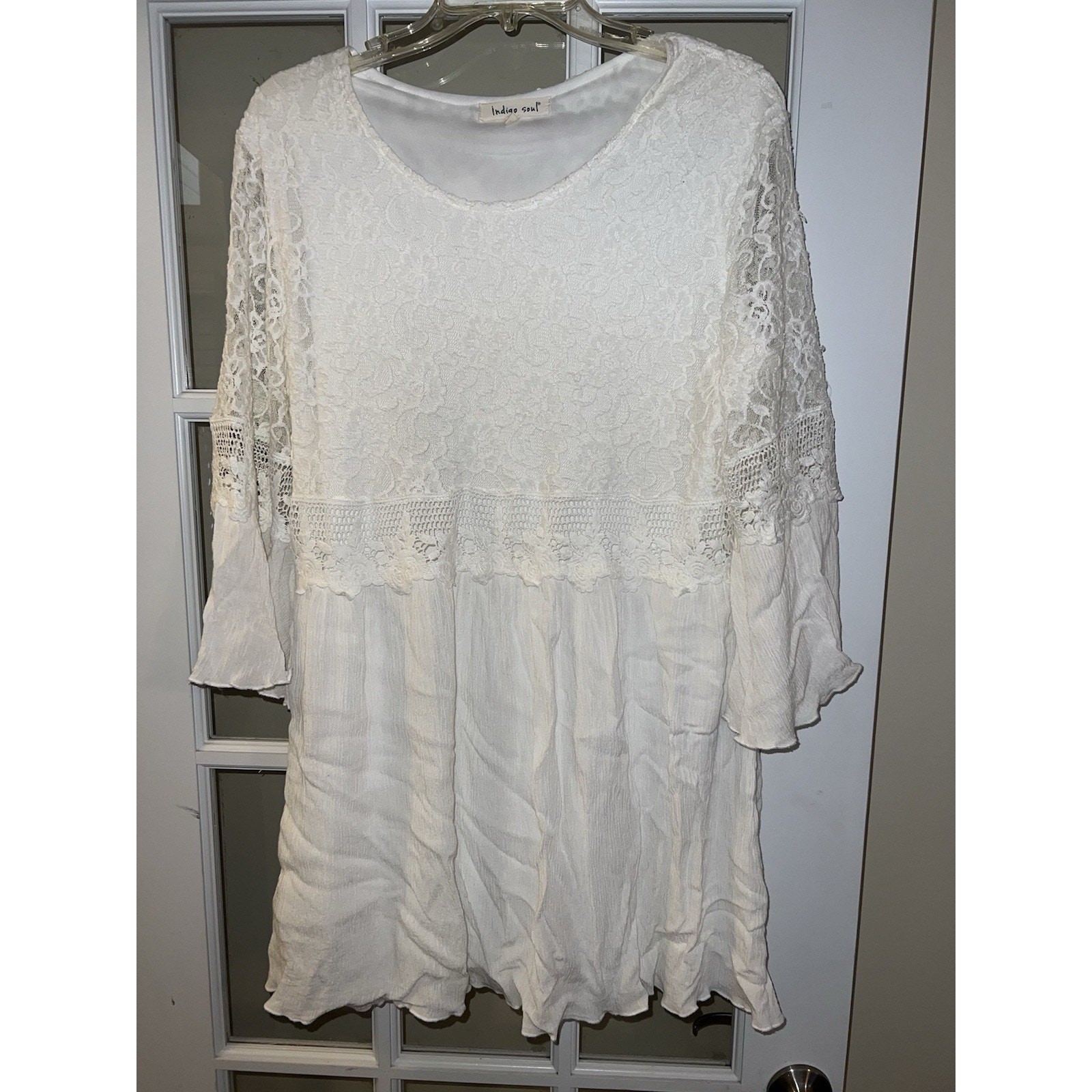 Indigo Soul BoHo Dress Top White Wedding Bride Beach Cover Gauze Lace Coastal L