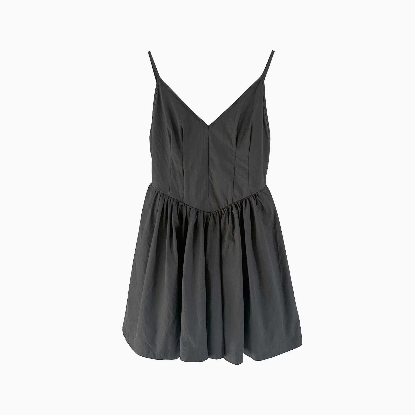 AQUA Bloomingdales Black Fit & Flare Mini Dress Small Pleated Basque V-Neck LBD