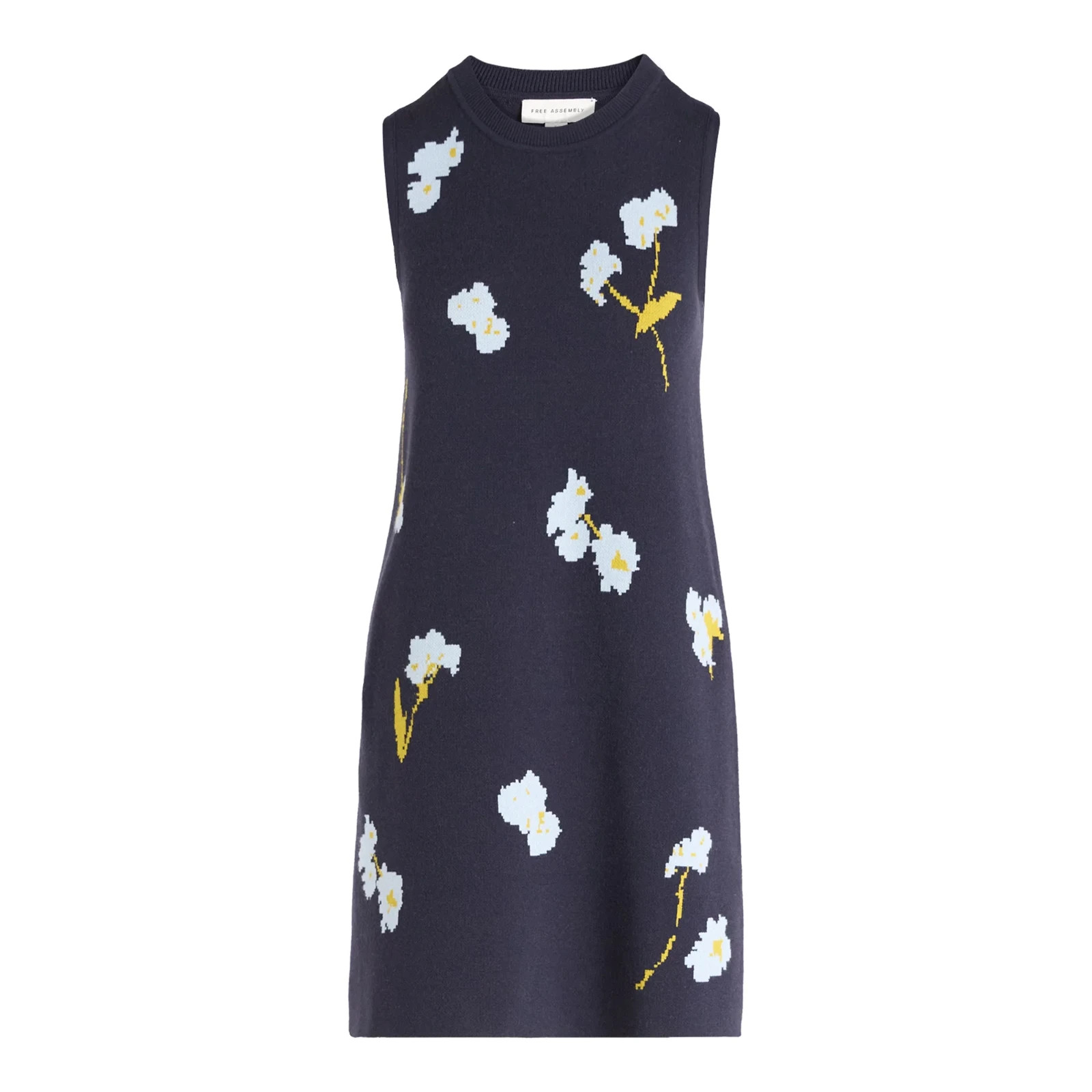 Free Assembly Women’s Sleeveless Navy Floral Jacquard Mini Sweater Dress M/L/2XL