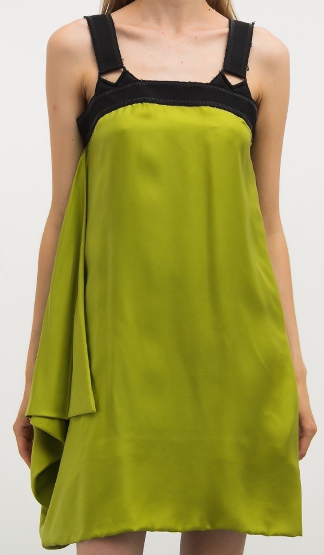 Stunning Bottega Veneta Green Pinafore Green Silk Asymmetrical Dress IT 42 READ!