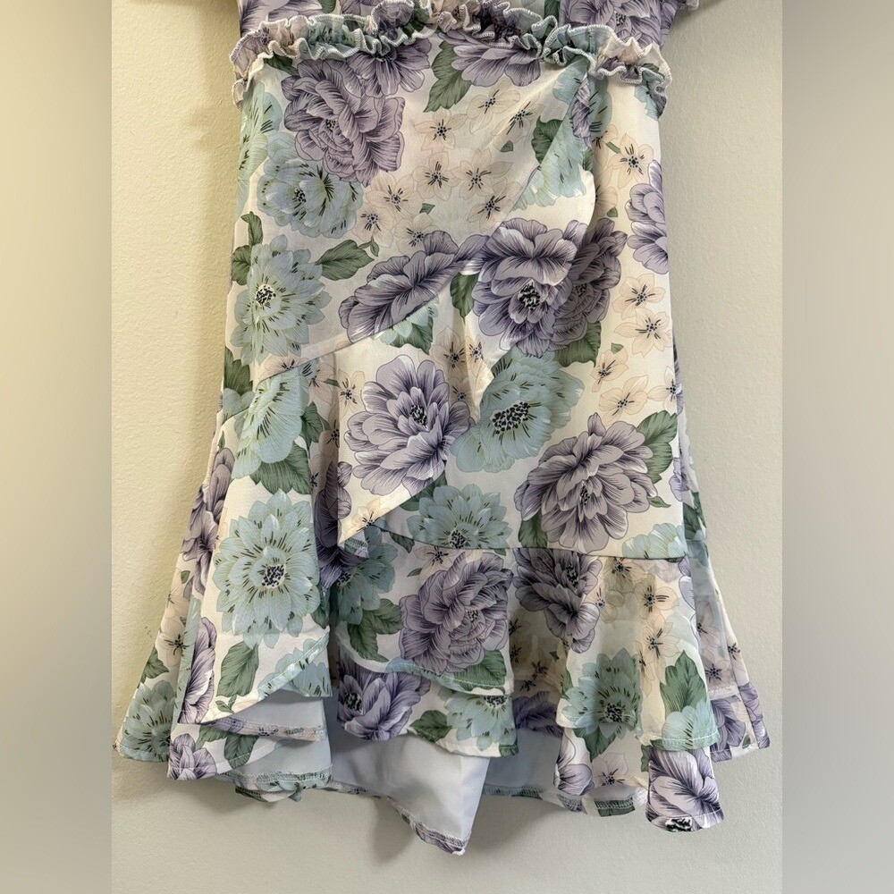Saints + Secrets Floral Ruffle Open Back Mini Dress – S
