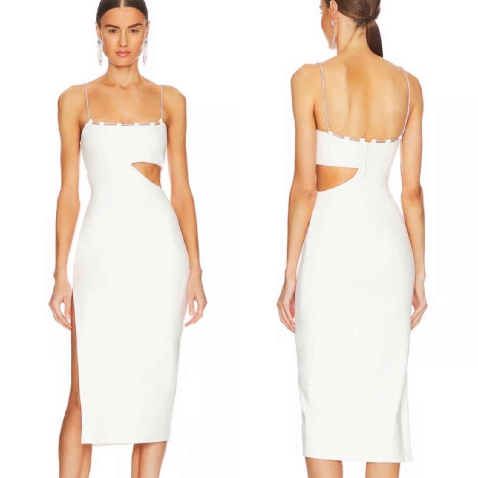 Lovers + Friends Charlotte Midi Dress Bodycon White Cutout Slit – XS