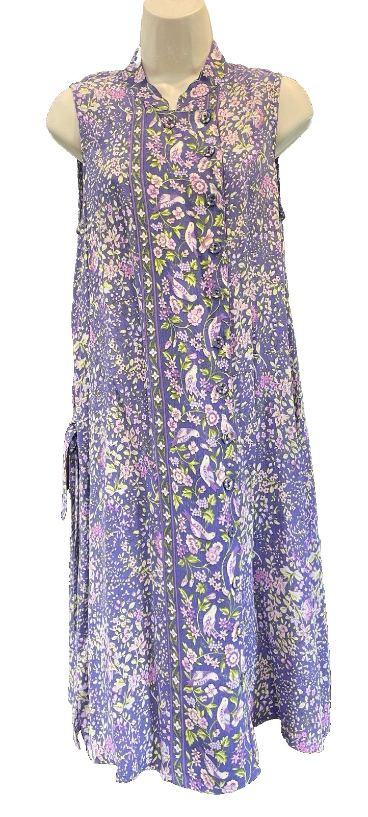 April Cornell Lilac Multicolor Sleeveless Button Up Cottagecore Rayon Dress~XXS