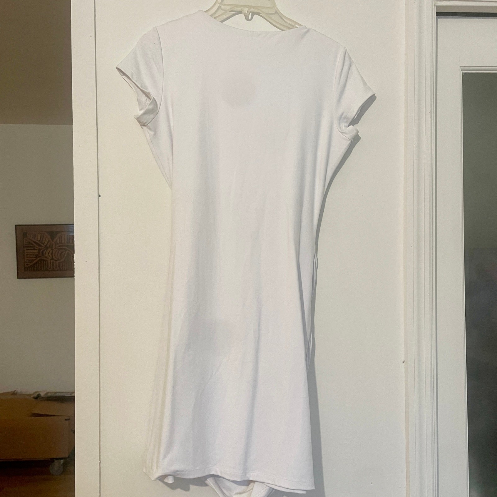 NWT Susana Monaco Short Sleeve Draped Mini Dress Ruched White Sugar sz L