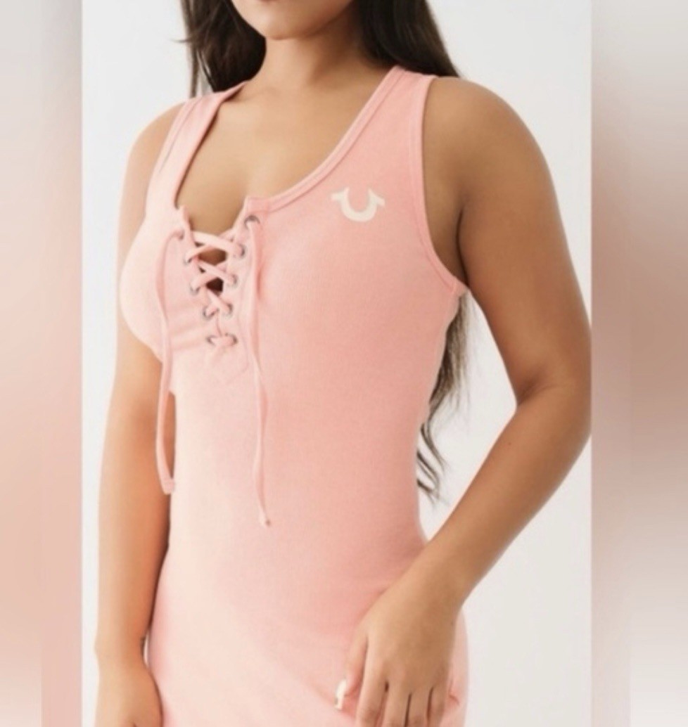 True Religion Coral Almond Lace Up Midi Dress