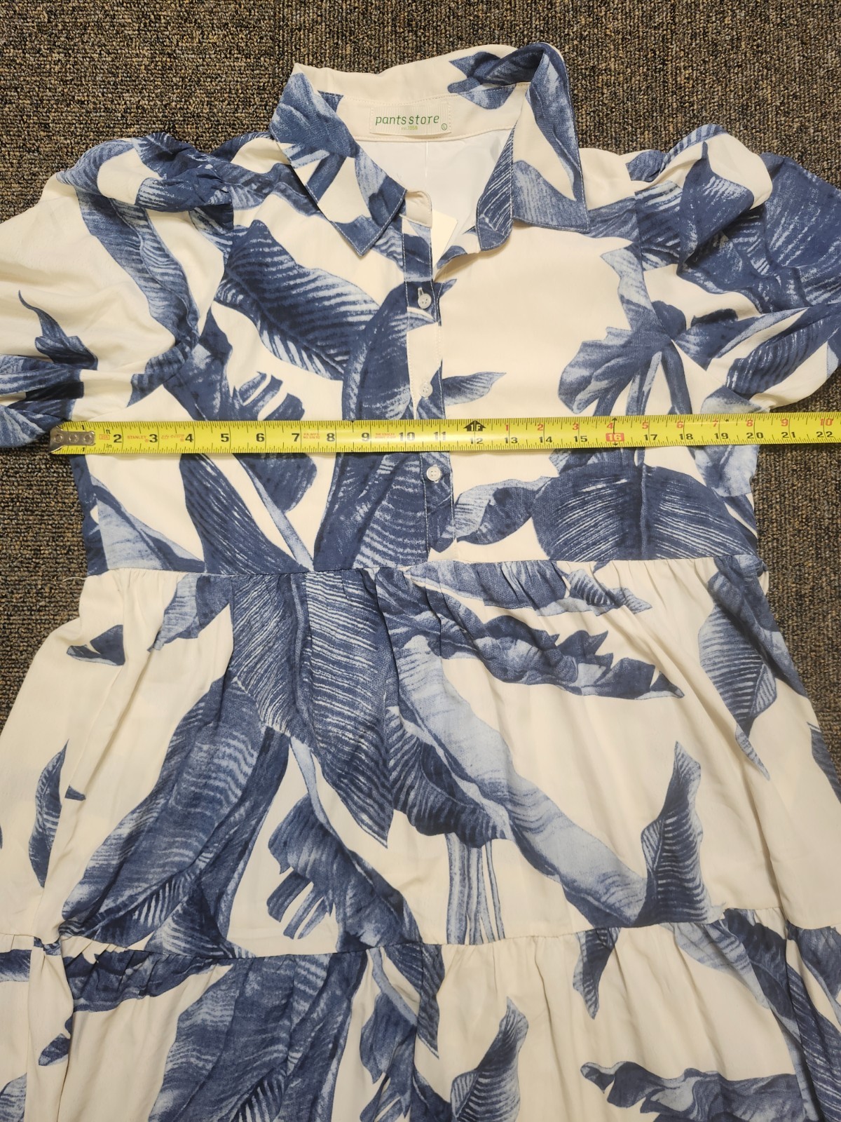 Pants Store Women’s Large Blue White Tropical Leaf Tiered Midi Dress NWT L