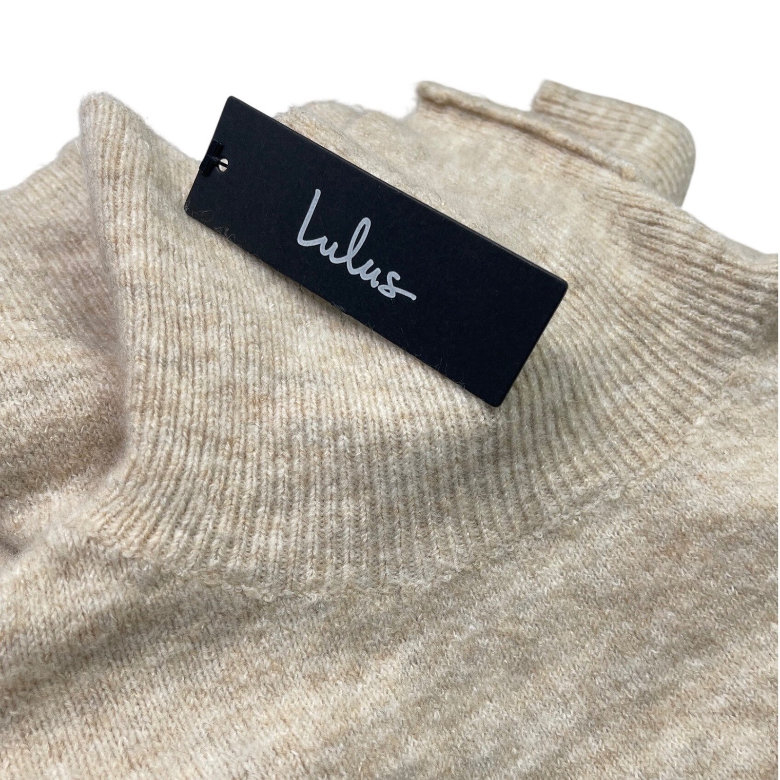 NWT Lulus Soft Knit Turtleneck Mini Sweater Dress Heather Beige Sz L Cozy Light