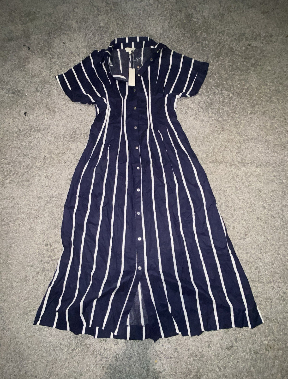 Pinch Blue White Striped Shirt Dress Collared Button Front Midi Short Sleeve S