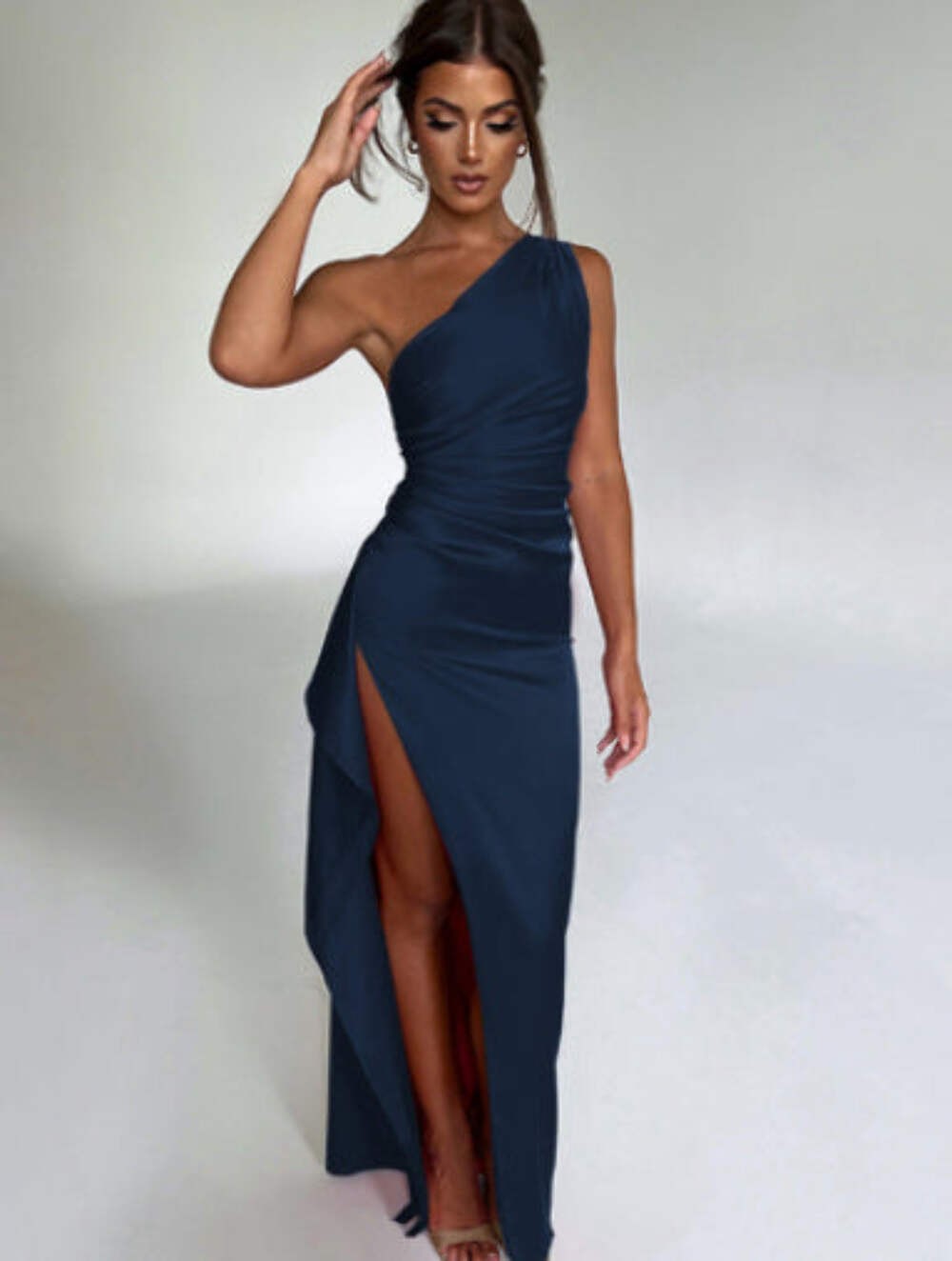 Sexy One-shoulder Slim-fit Backless Slit Satin Dress