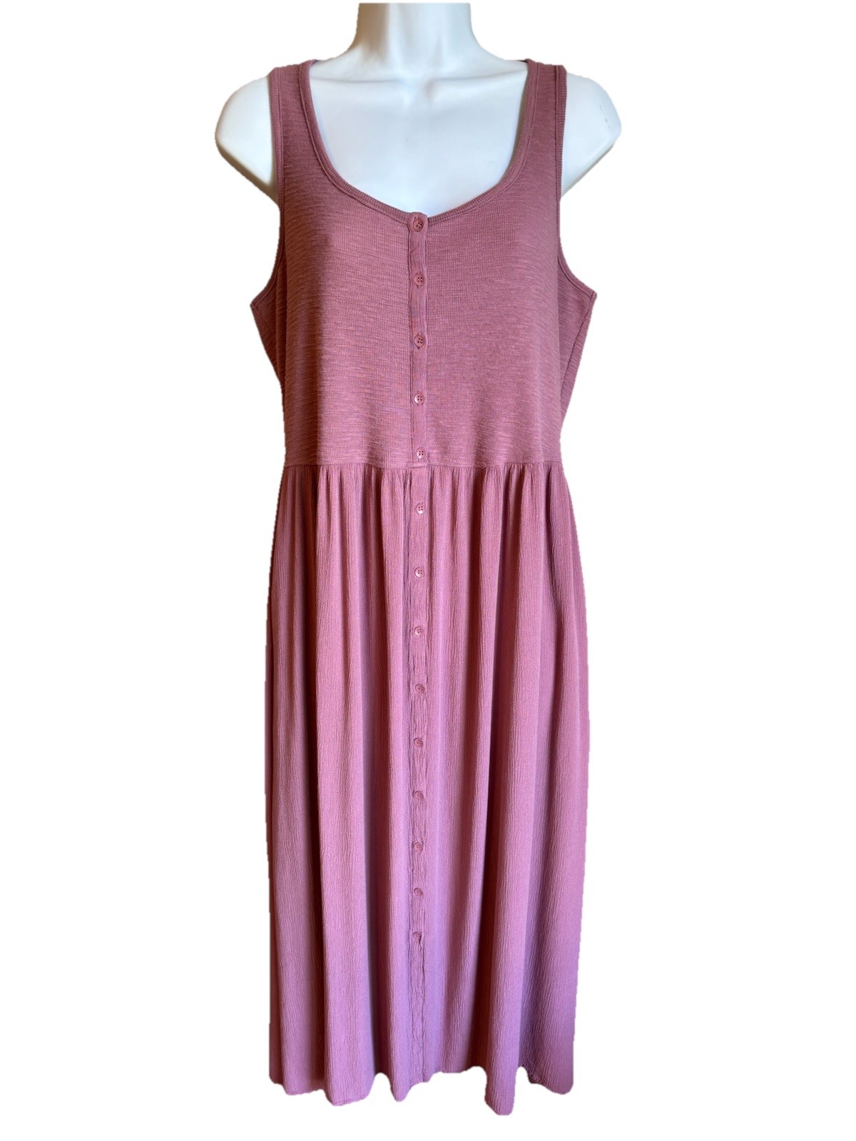 Frye Women’s Sleeveless Mauve Maxi Button Front Dress Ribbed Knit Size Medium