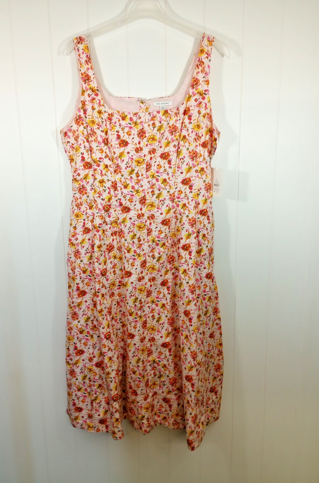 NWT Free Assembly Dress XL 16-18 Pink Floral Lined Midi Sundress Pockets Cotton