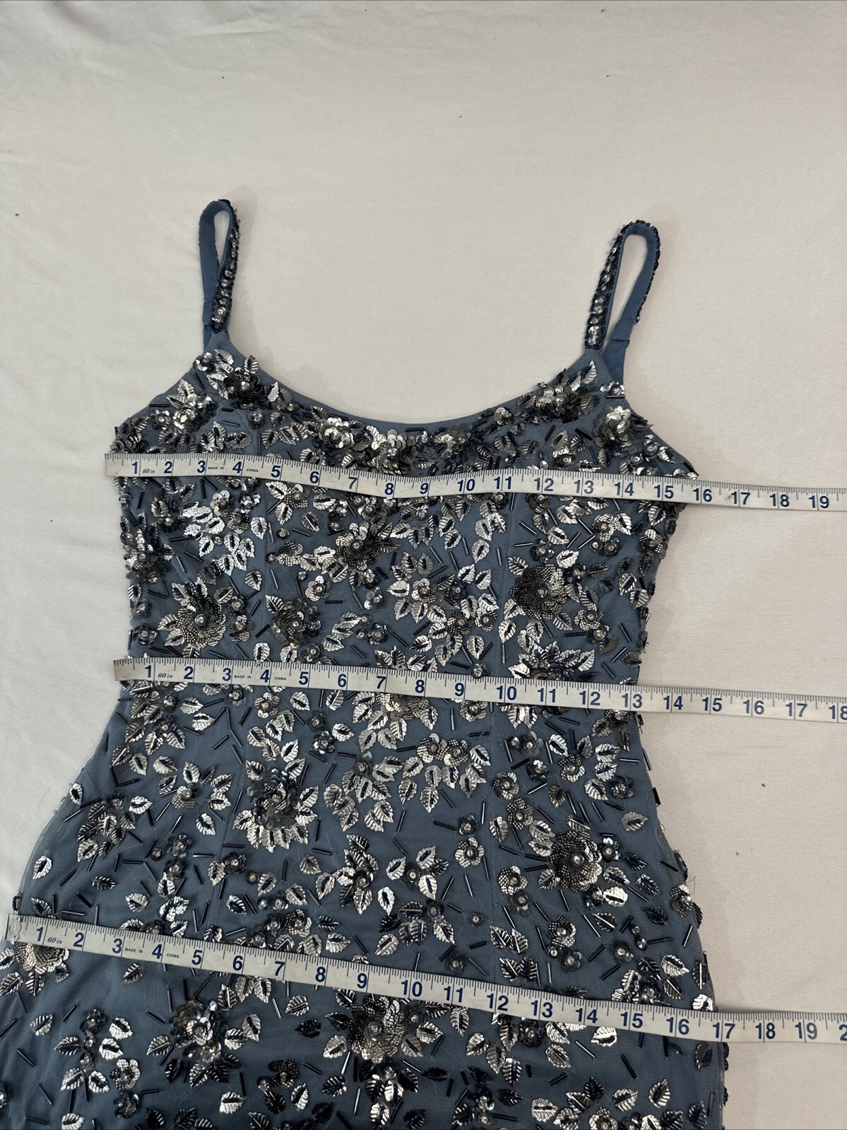 NWT Mac Duggal [ 2 ] 5477 Floral Embellished Scoop Neck Gown in Slate Grey #J744