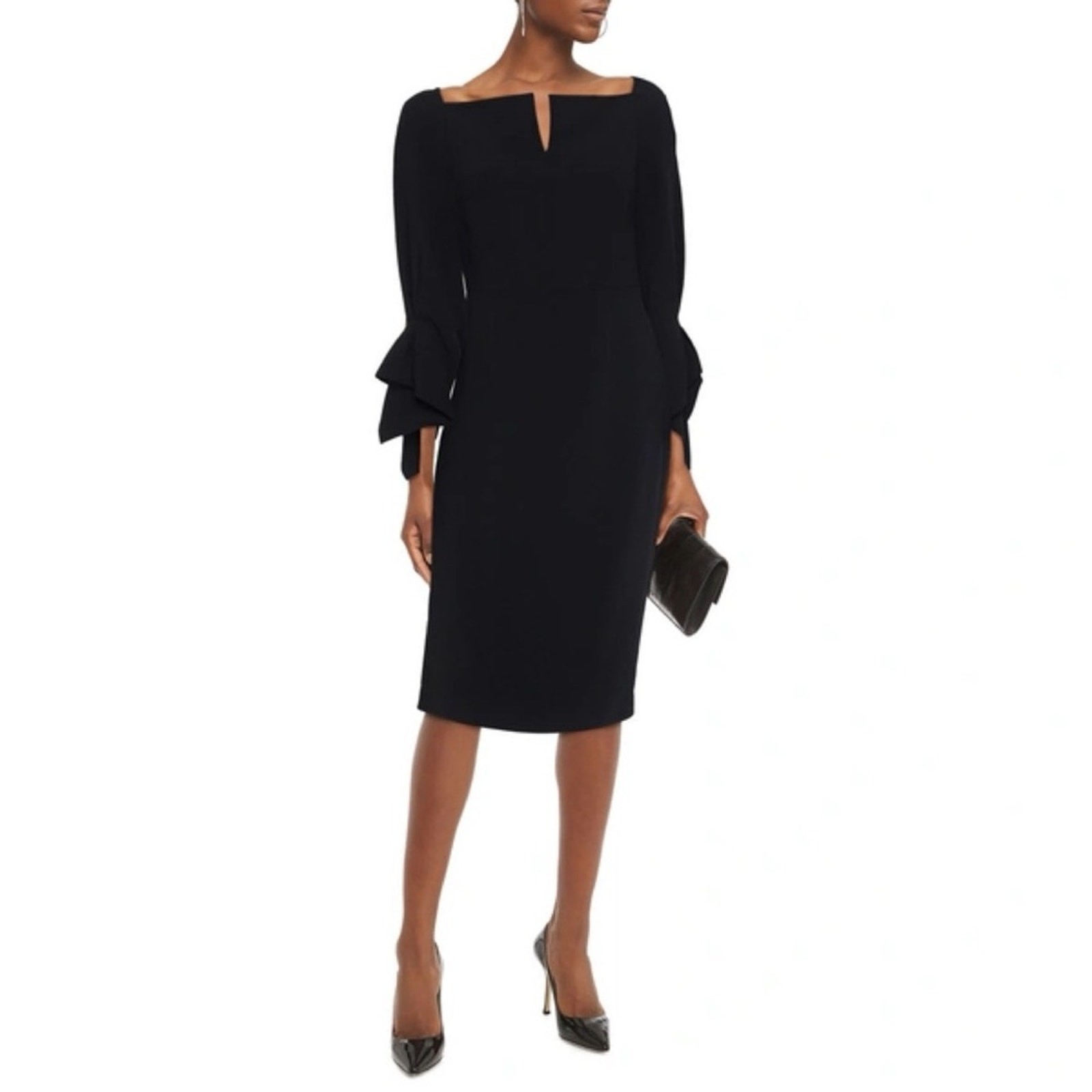 Roland Mouret Rosslare Dress (Sz US 8) Crepe Sheath Midi Navy Blue
