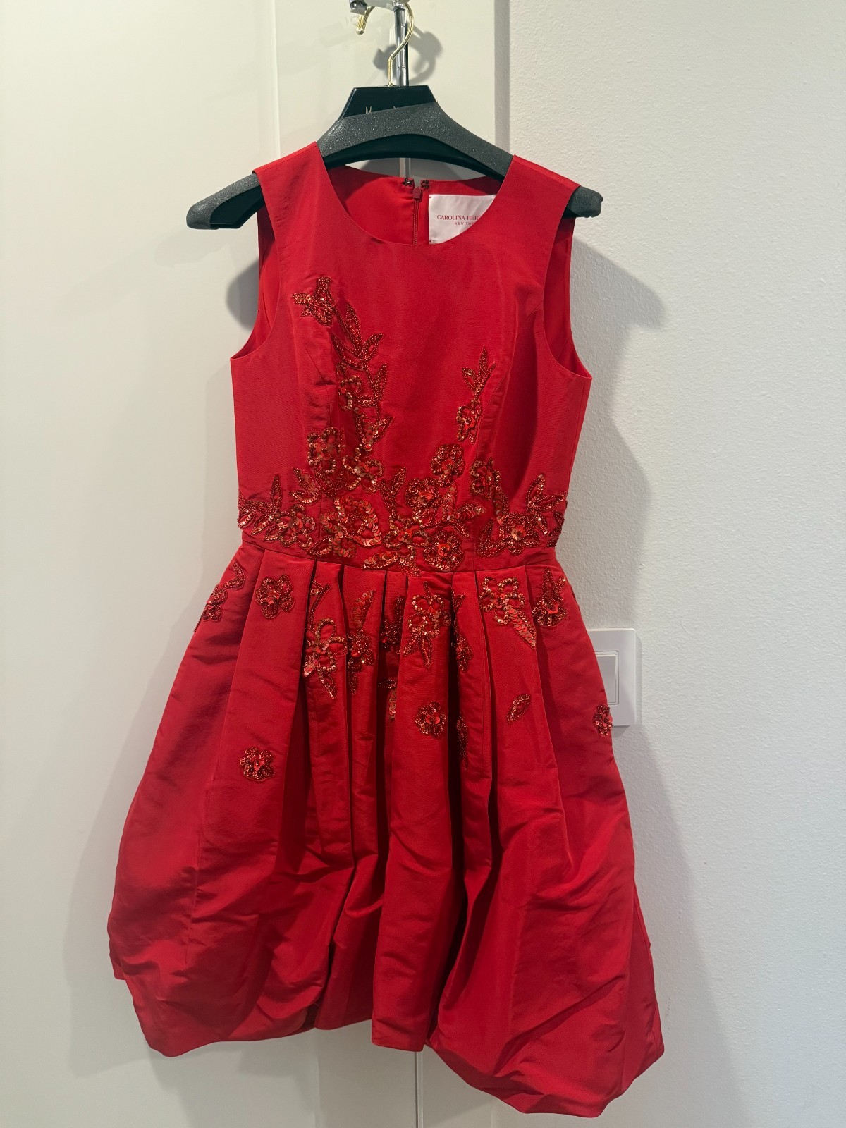 NWT $3990 Carolina Herrera Floral Appliqué Sleeveless Silk Bubble Skirt Dress