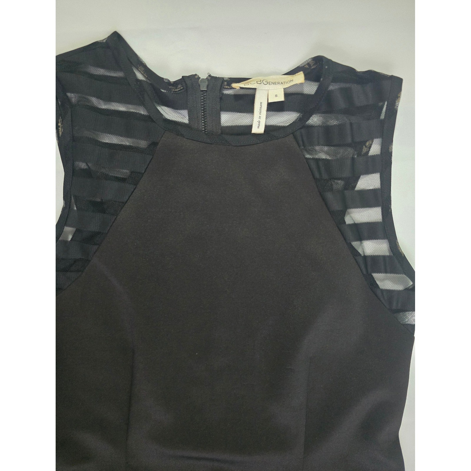 BCBGeneration Black Sleeveless Mesh Stripe Back Mini Dress Small