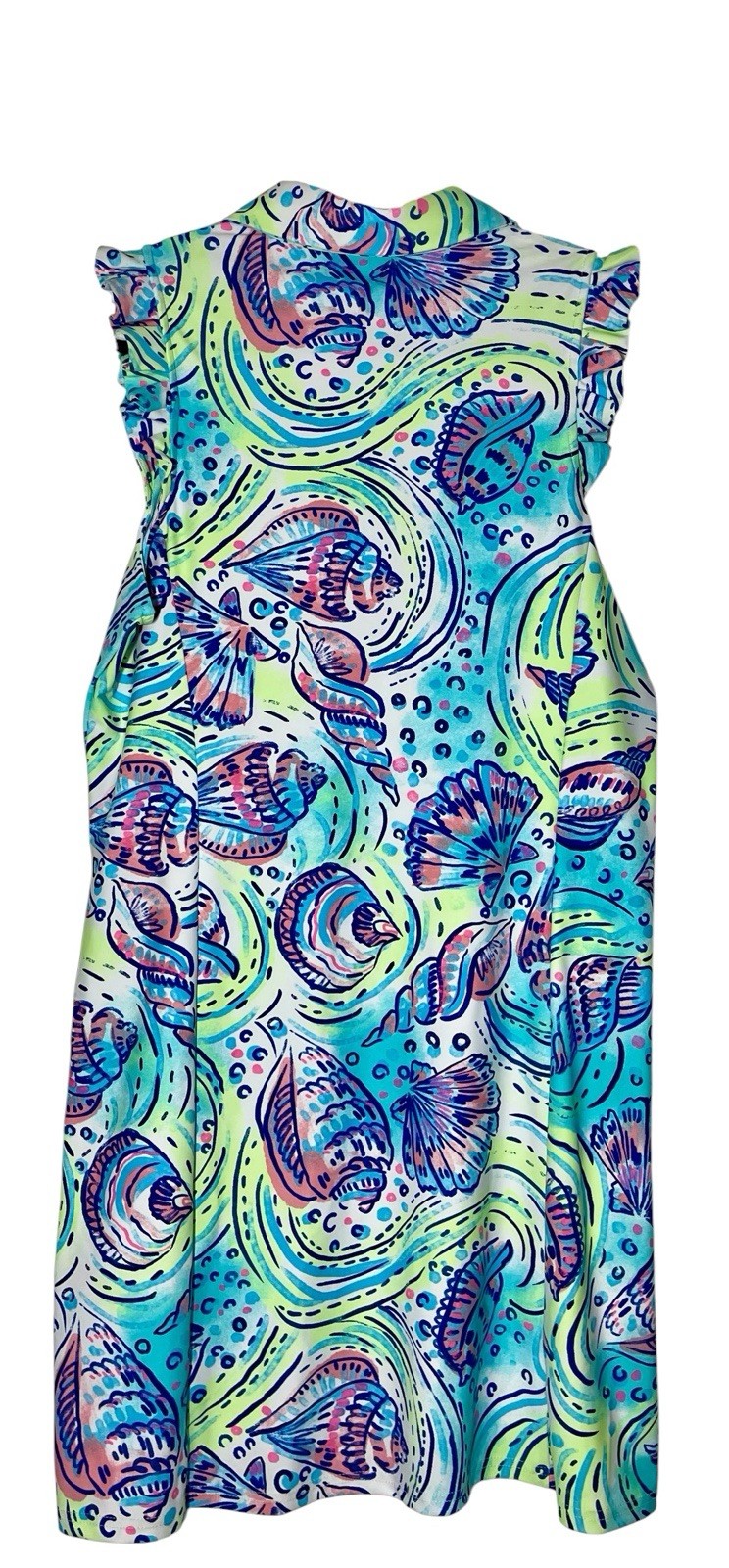 Aryeh Women’s Nautical Sea Shells Dress Sz Large Sleeveless Blue Green