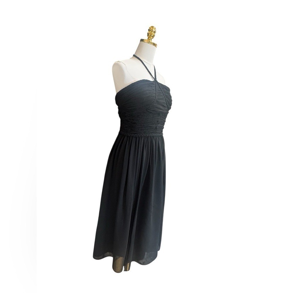 Dress the Population Aura Black Halter Midi Dress Size M Ruched Chifon