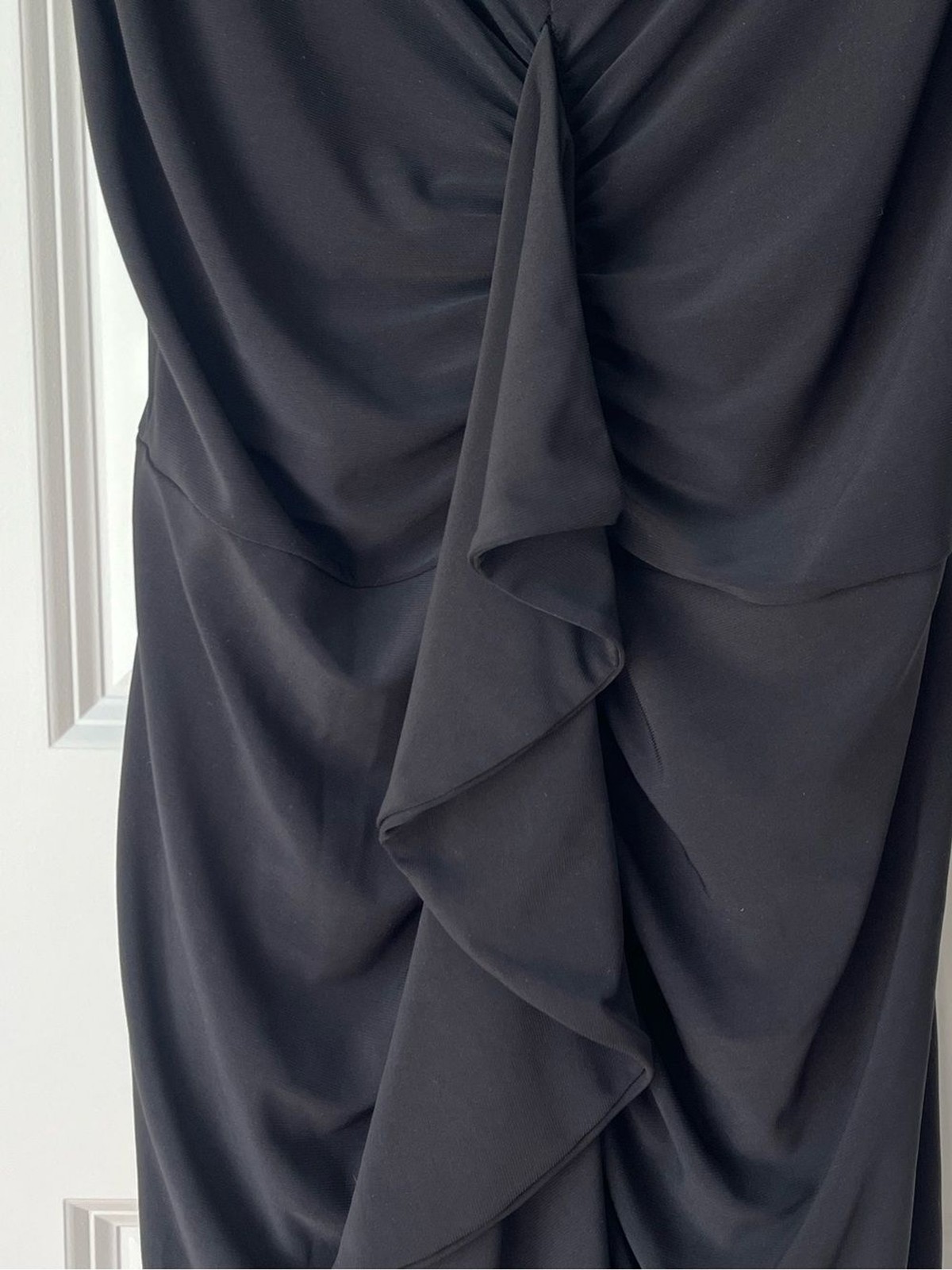 Fashion Nova Ruched High-Low Midi Dress – Black – Size Large