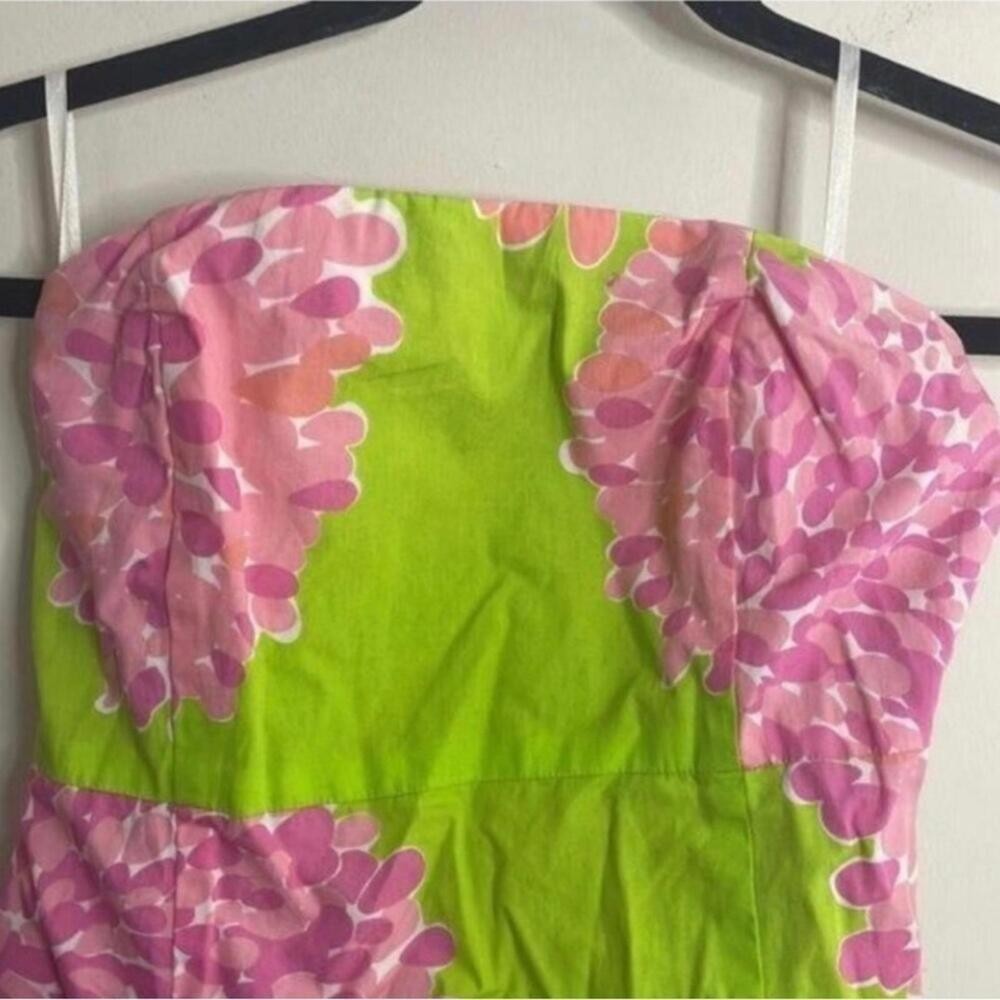 ✅Lilly Pulitzer Green Strapless Dress Pink Floral and Cut Out Back