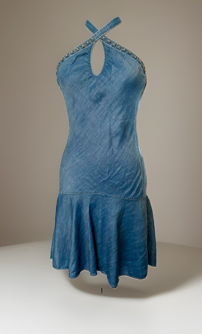 A|X Armani Exchange Blue Lyocell Beaded Backless Halter Zip Short Dress size 8