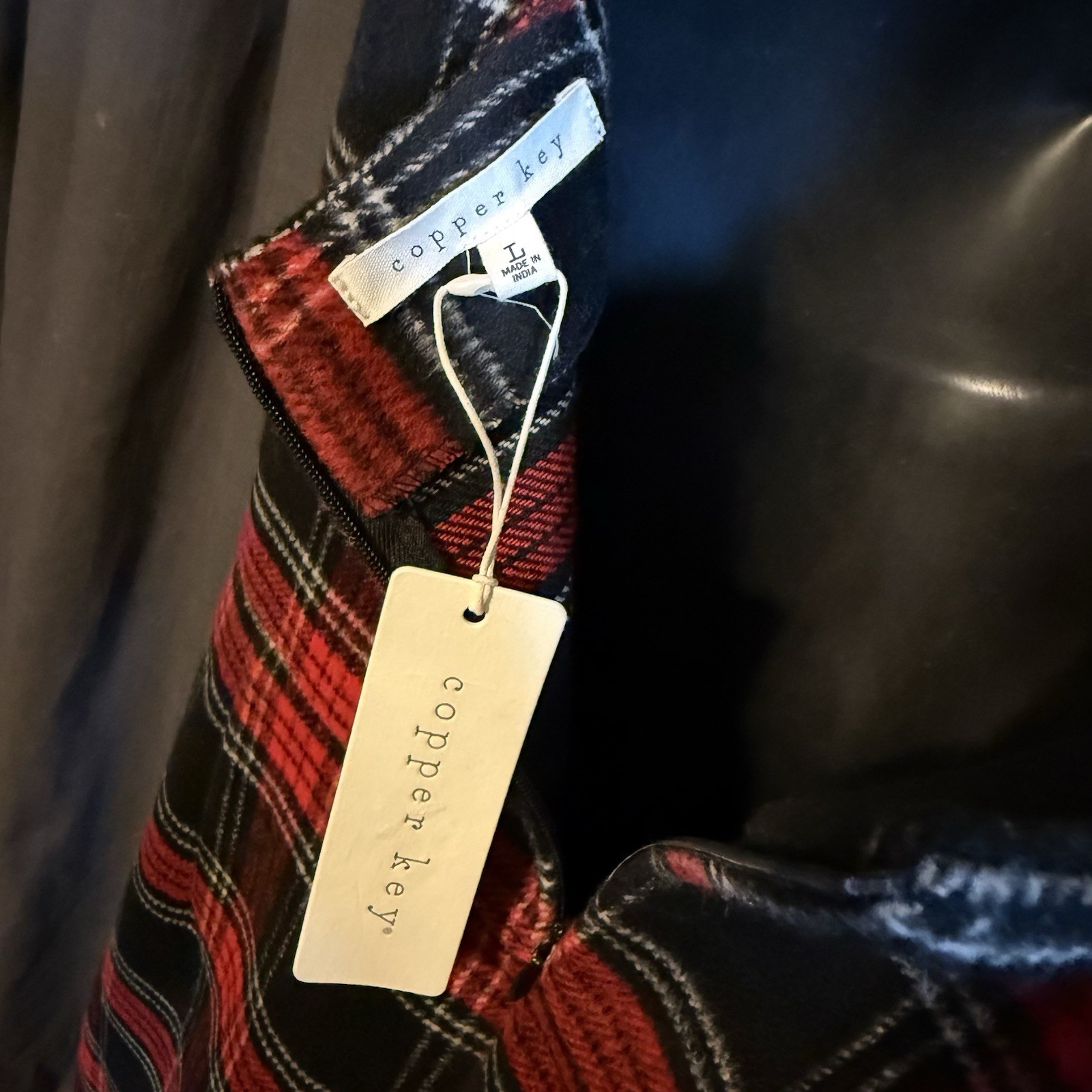 NEW Copper Key Dress Black Red Plaid Square Neck Jumper Zip Above Knee Size L