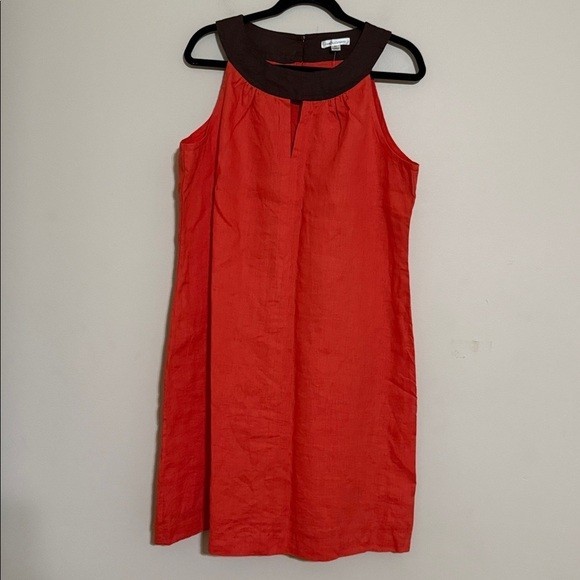 John Paul Richard orange Mini Dress women XL linen Brown Collar shift casual Y2K