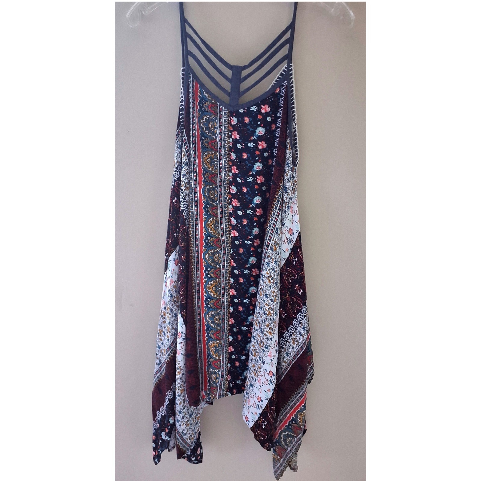 Kori America Womens L Boho Whimsy handkerchief Hem Sleeveless Festival Dress