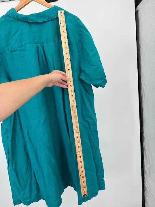 J. Jill Love Linen Shift Button Popover Shirt Dress Women 2X Teal Coastal Beachy