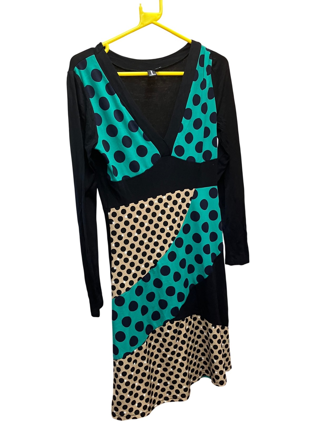 Izabel London Polka Dot A-Line Dress Black Multicoloured Long Sleeve – Size 10