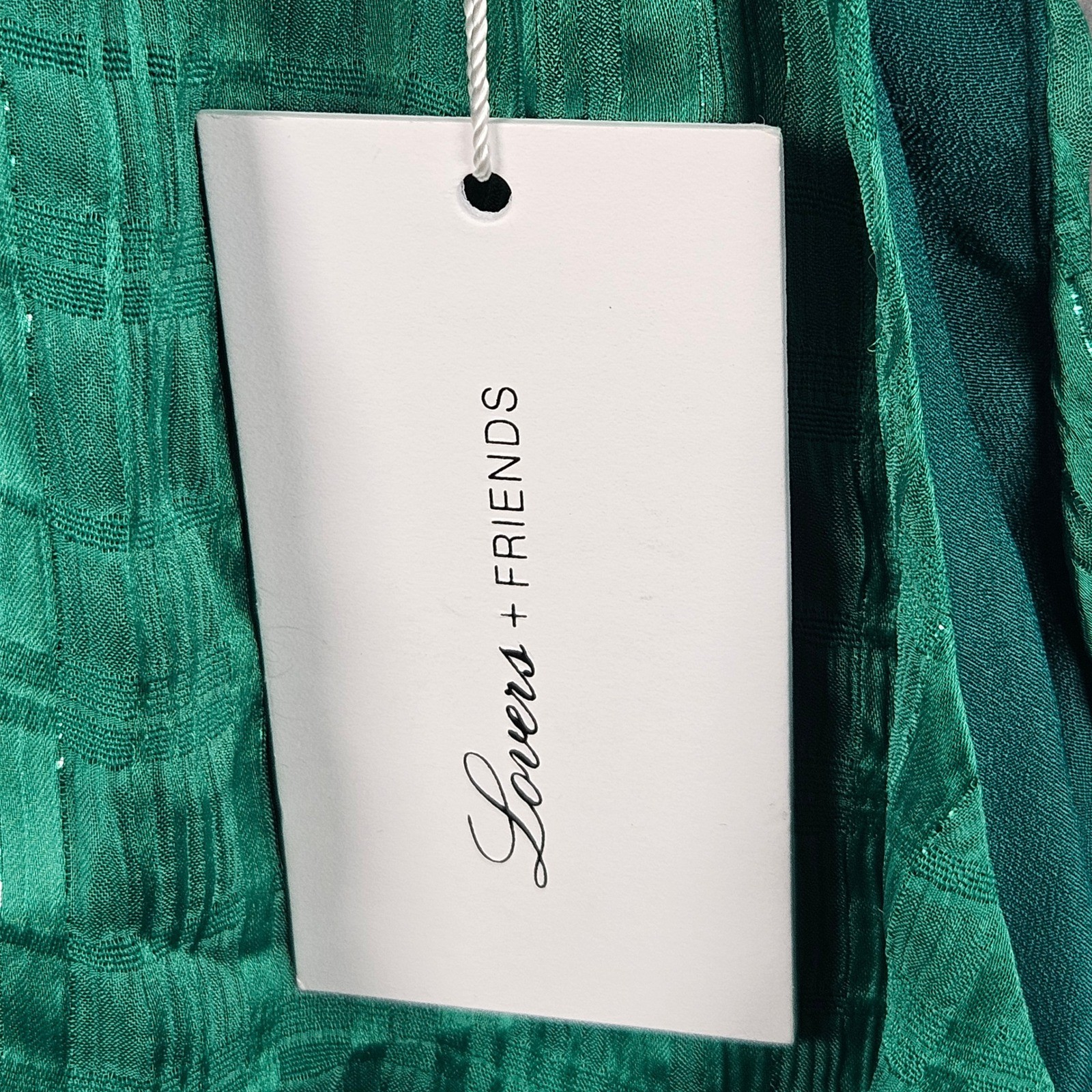 NEW Lovers + Friends Mini Dress Womens Medium Green Metallic Ruffle Halter Lined