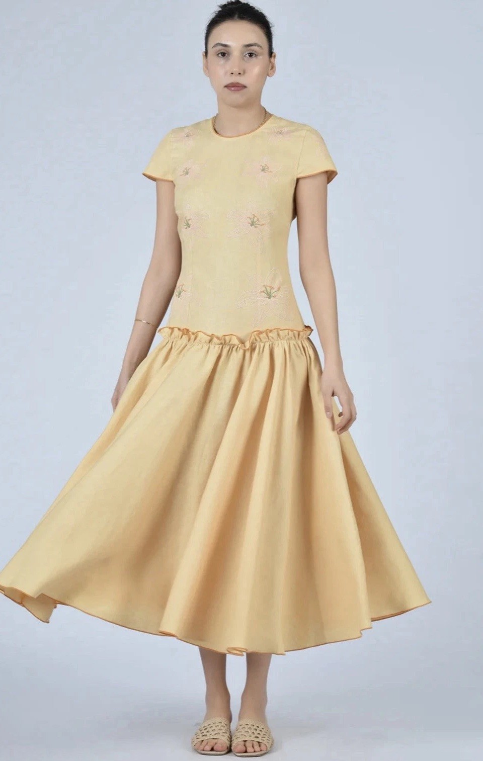 Fanm Mon NWT 100% Cotton Pale Yellow Montana Dress Cottagecore Sz Sm Prairie