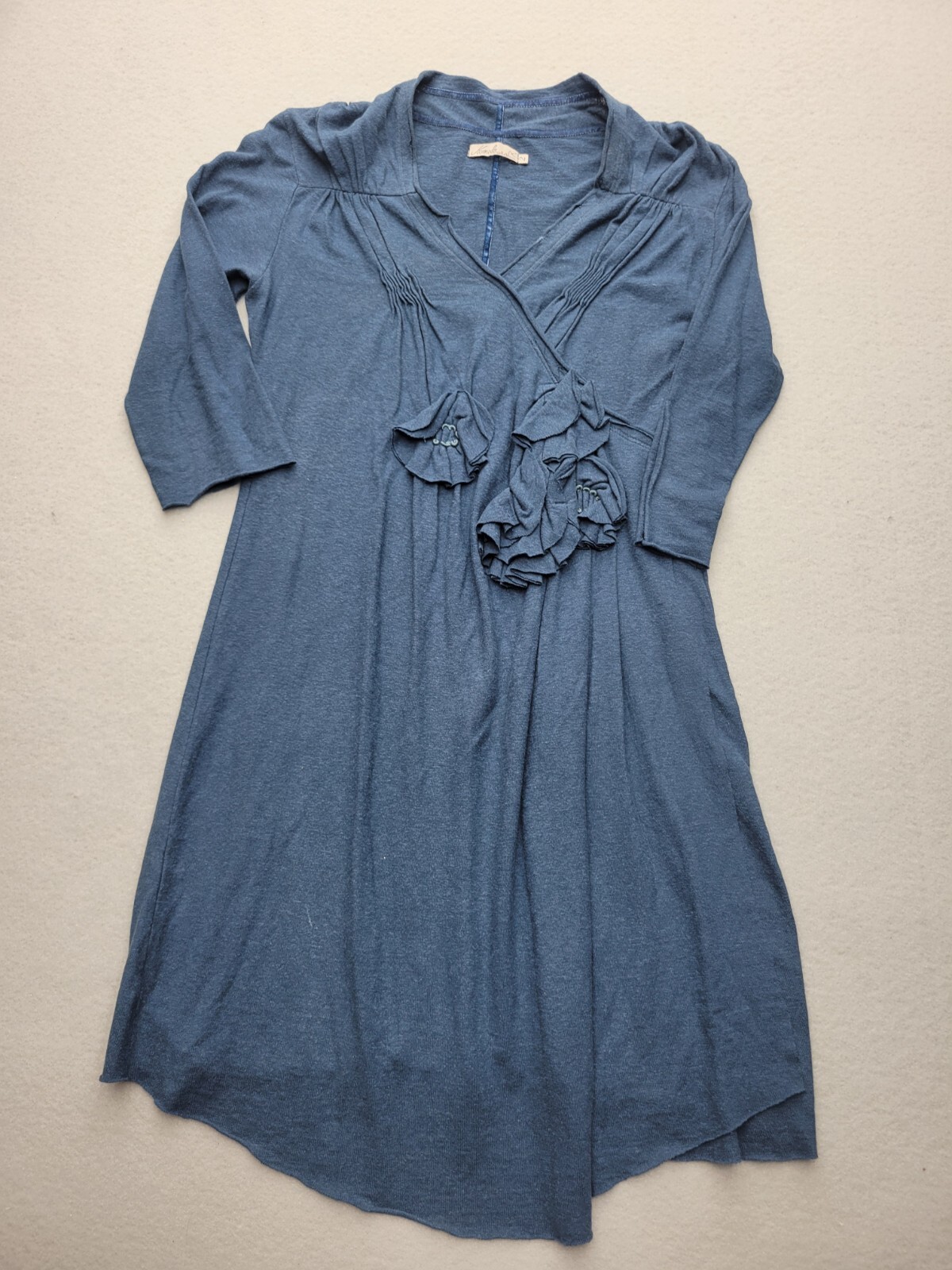 Komodo Womens Dress 2 Blue Shift Midi Solid Made in Nepal Hemp Blend Casual