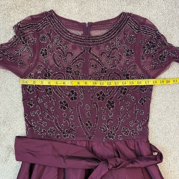 Pisarro Nights Beaded Illusion Neck Taffeta Dress Wine 10