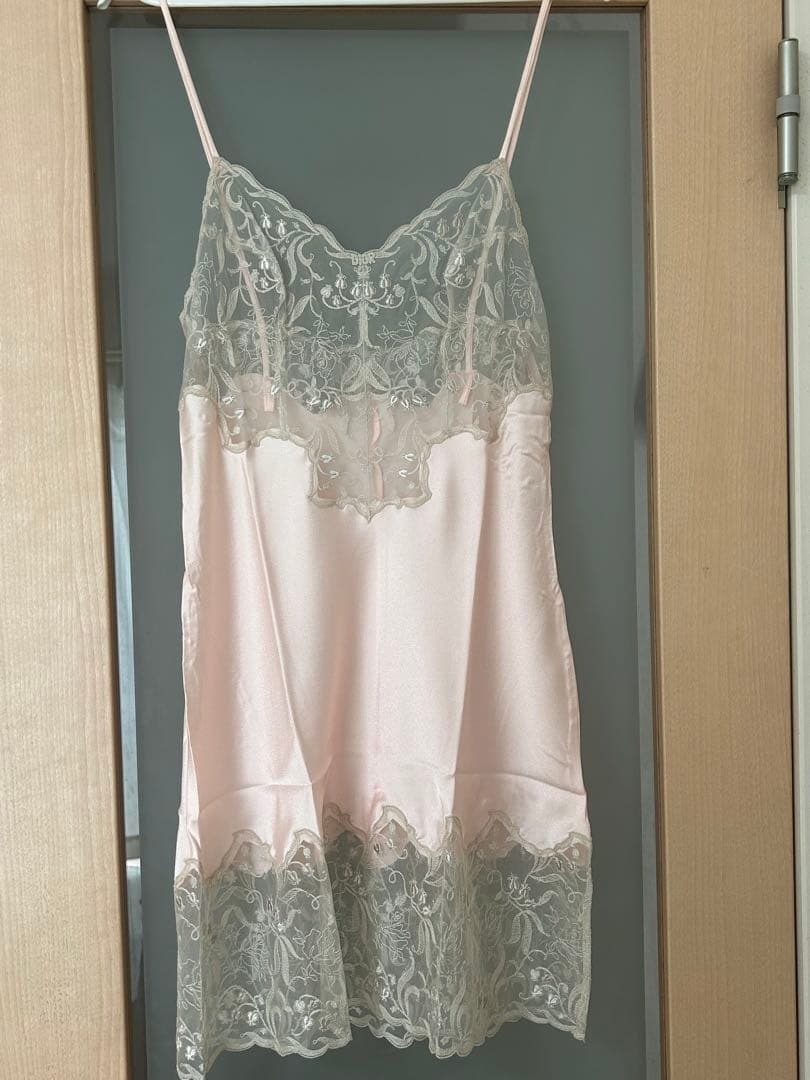 Vintage 1990s Christian Dior Lingerie Lace Trim Slip Dress Camisole Pink M New