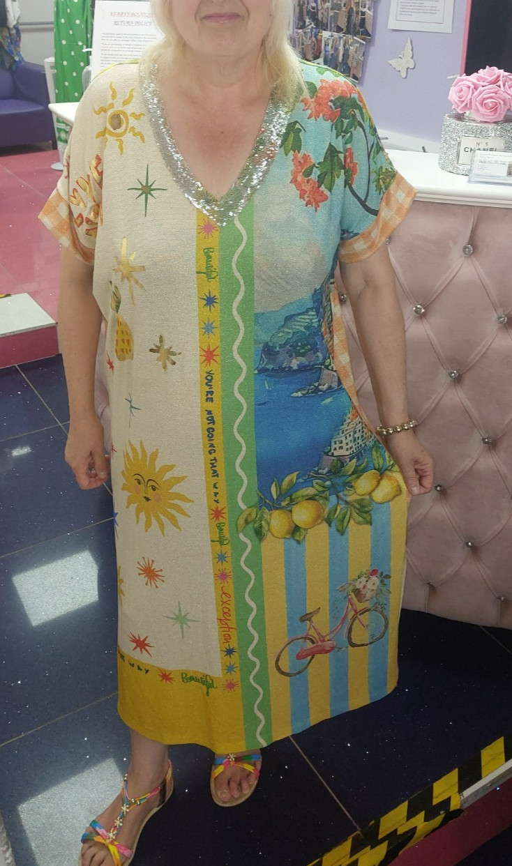 New SPARKLY Sequin Glitter LEMON AMALFI Print Holiday Dress Size 14-16-18-20-22