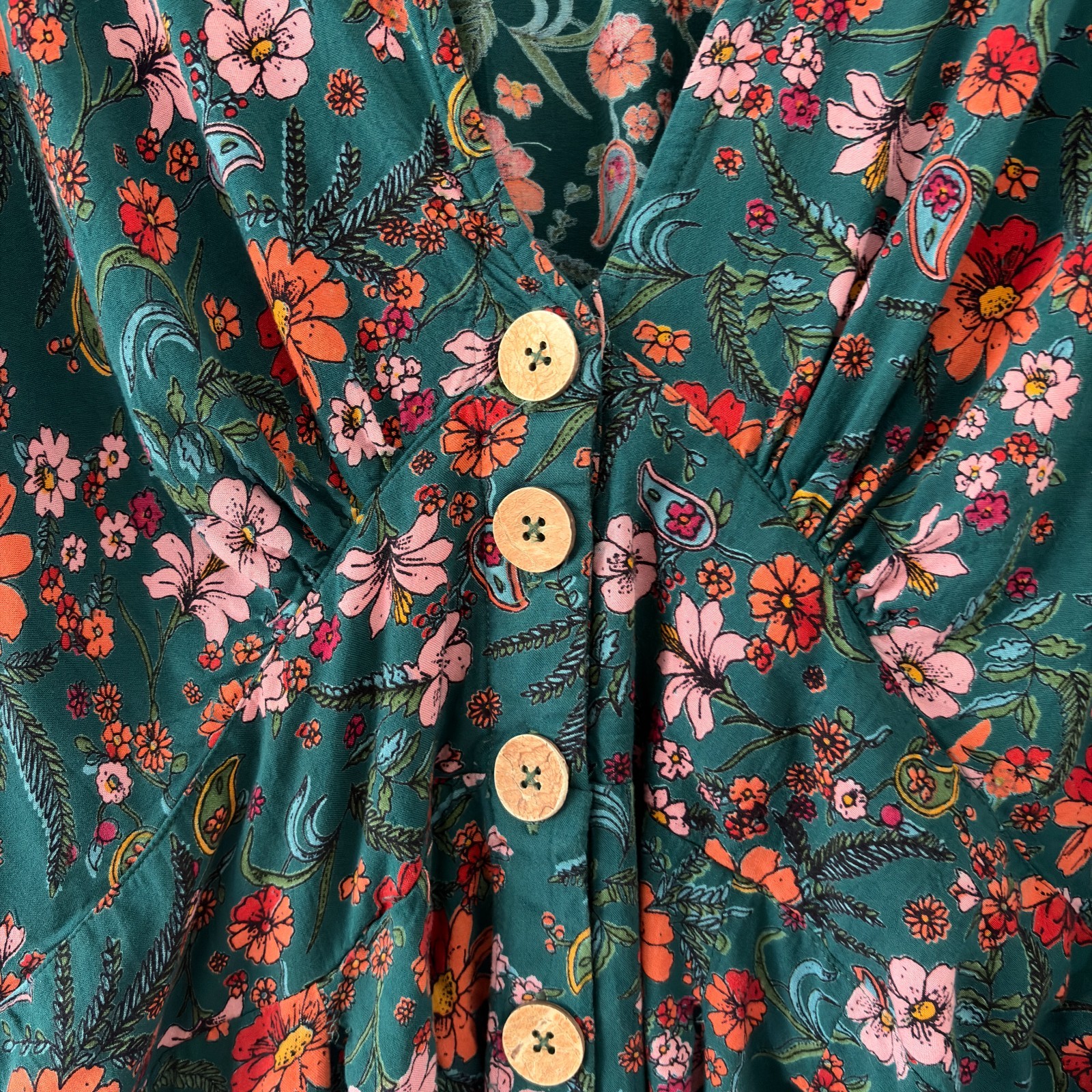 Romantic Gypsy Plus Size 4X Kimono Sleeve Midi Dress Button Front Teal Floral