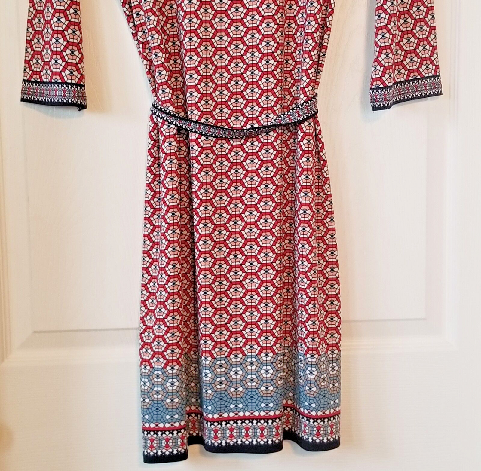 MAX EDITION Multicolor Print Shirt Dress 3/4 Sleeve Belted Career Office Size M