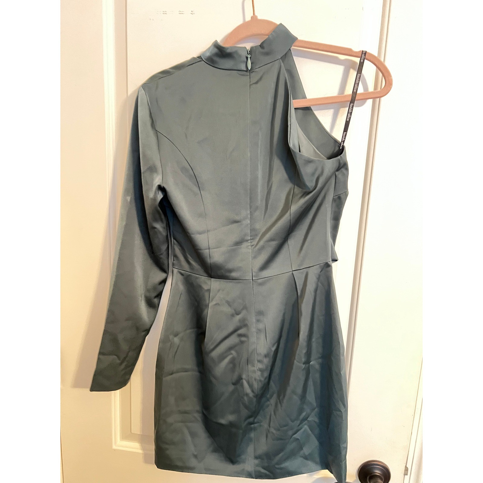 Lavish Alice High Neck One Shoulder Mini Dress Women 8 Deep Pine Green Satin