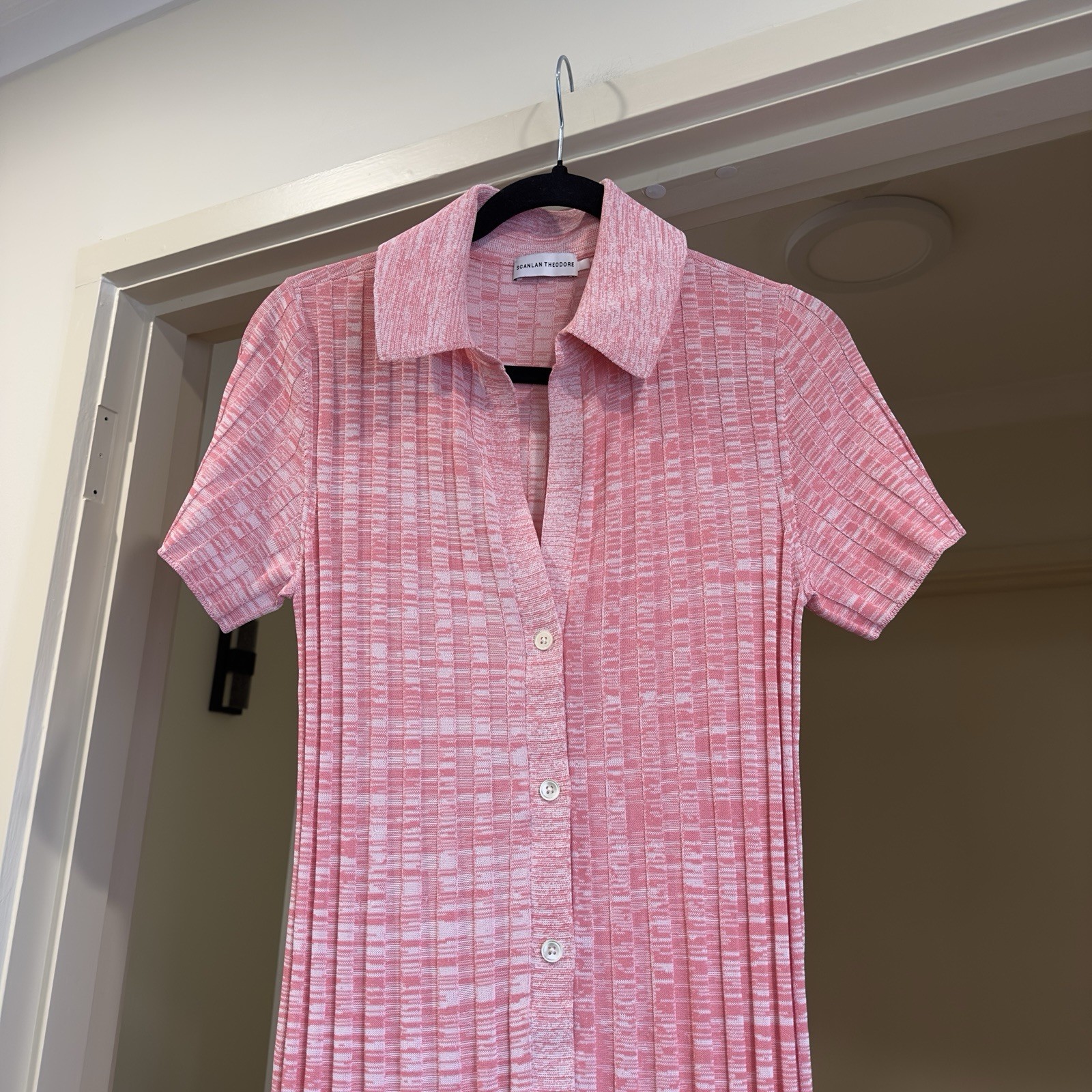 Scanlan Theodore Pleated Rib Placket Dress Pink Pastel VGC RRP$900 Size M