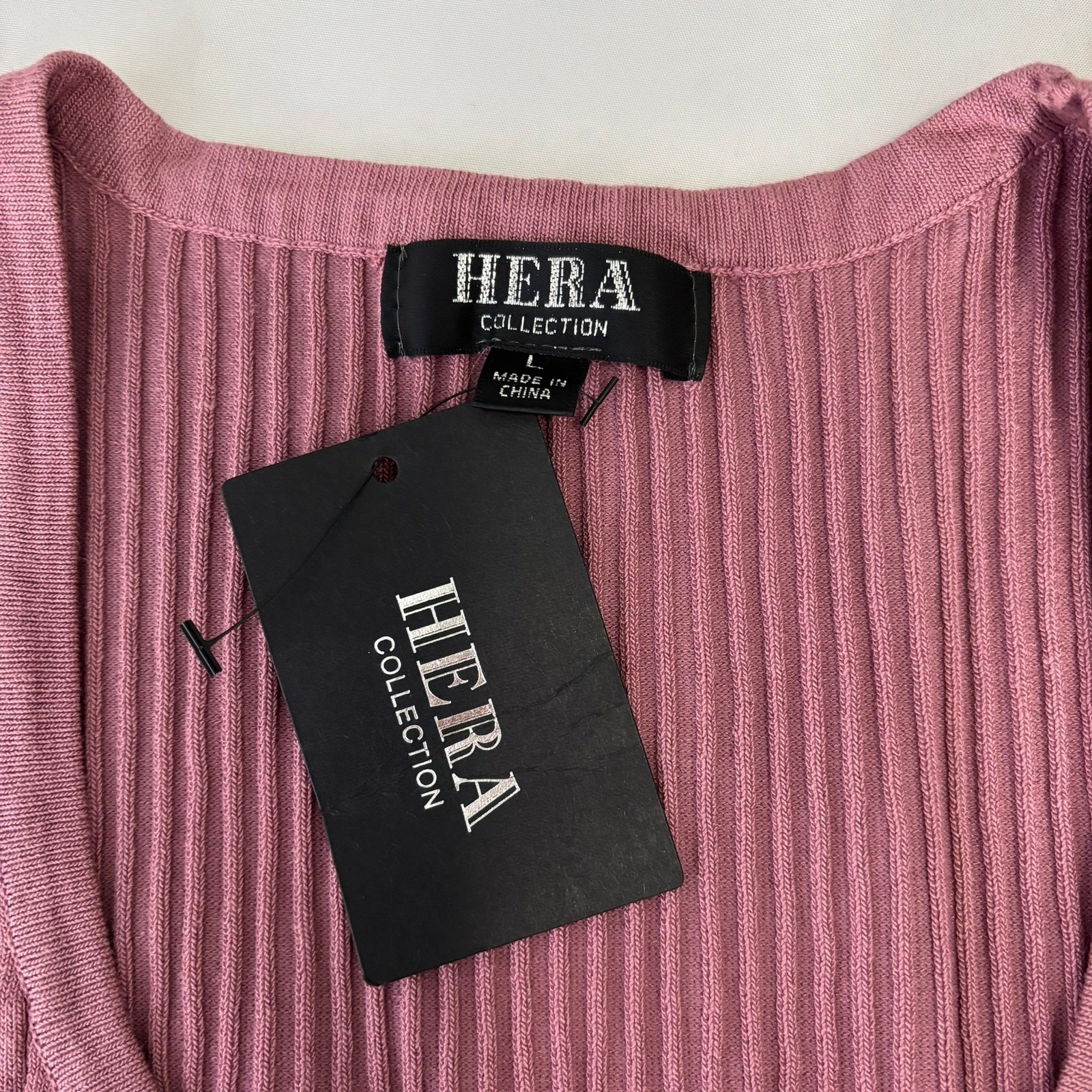 *NWT* Hera Collection Ribbed Knit Button Down Dress Women Large Mauve Pink