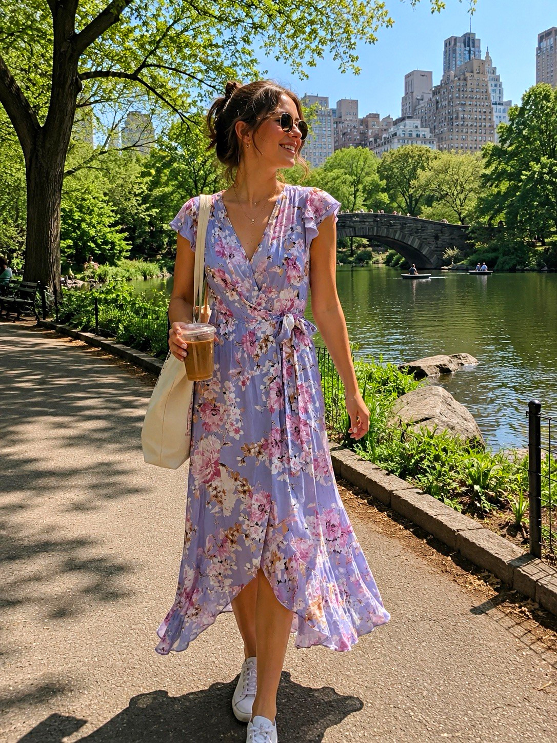 Band of gypsies ￼Floral Wrap V-Neck Flutter Sleeve Tie Maxi Dress
