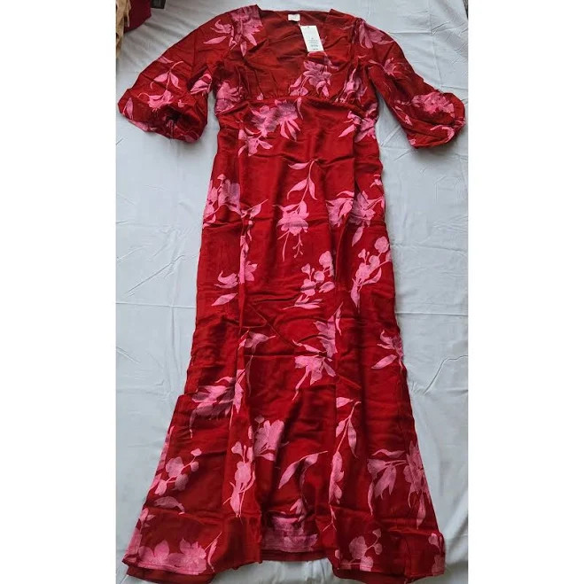Women’s Tie Neck Maxi Dress – a New Day Red Floral XS