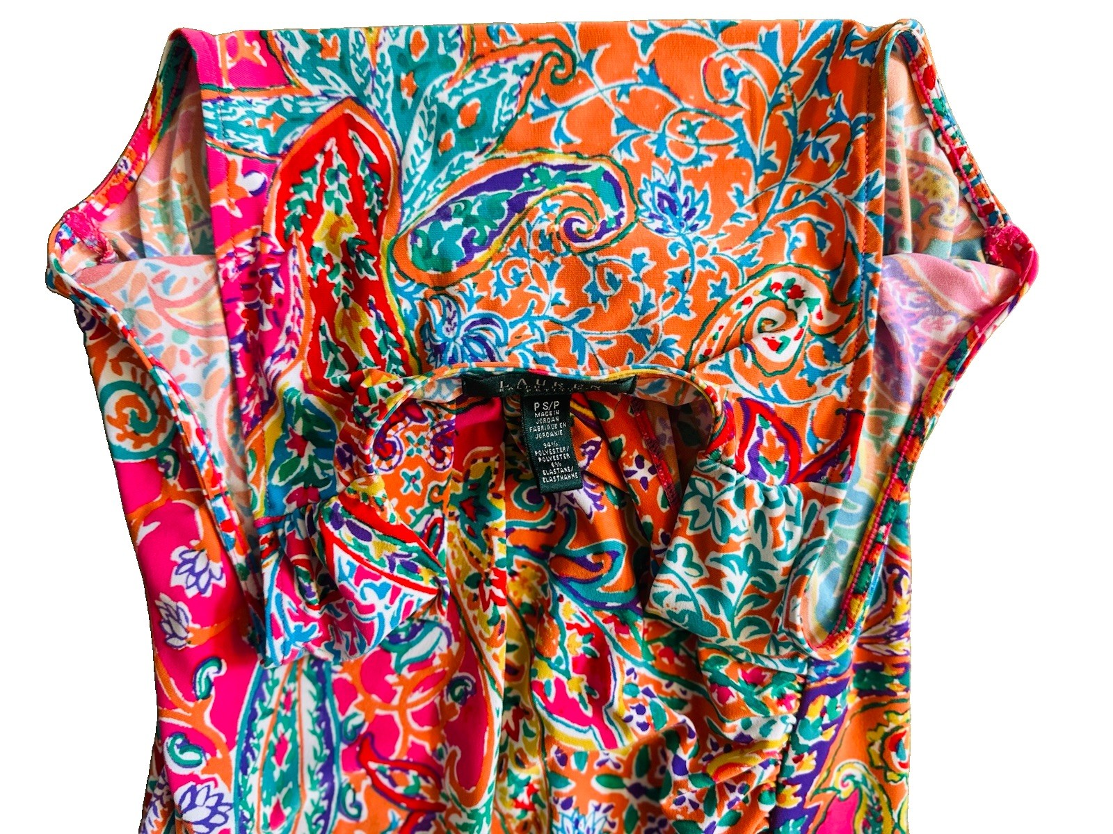 Lauren Ralph Lauren Petites 4P Multicolor Paisley Sheath V-Neck Ruched Dress