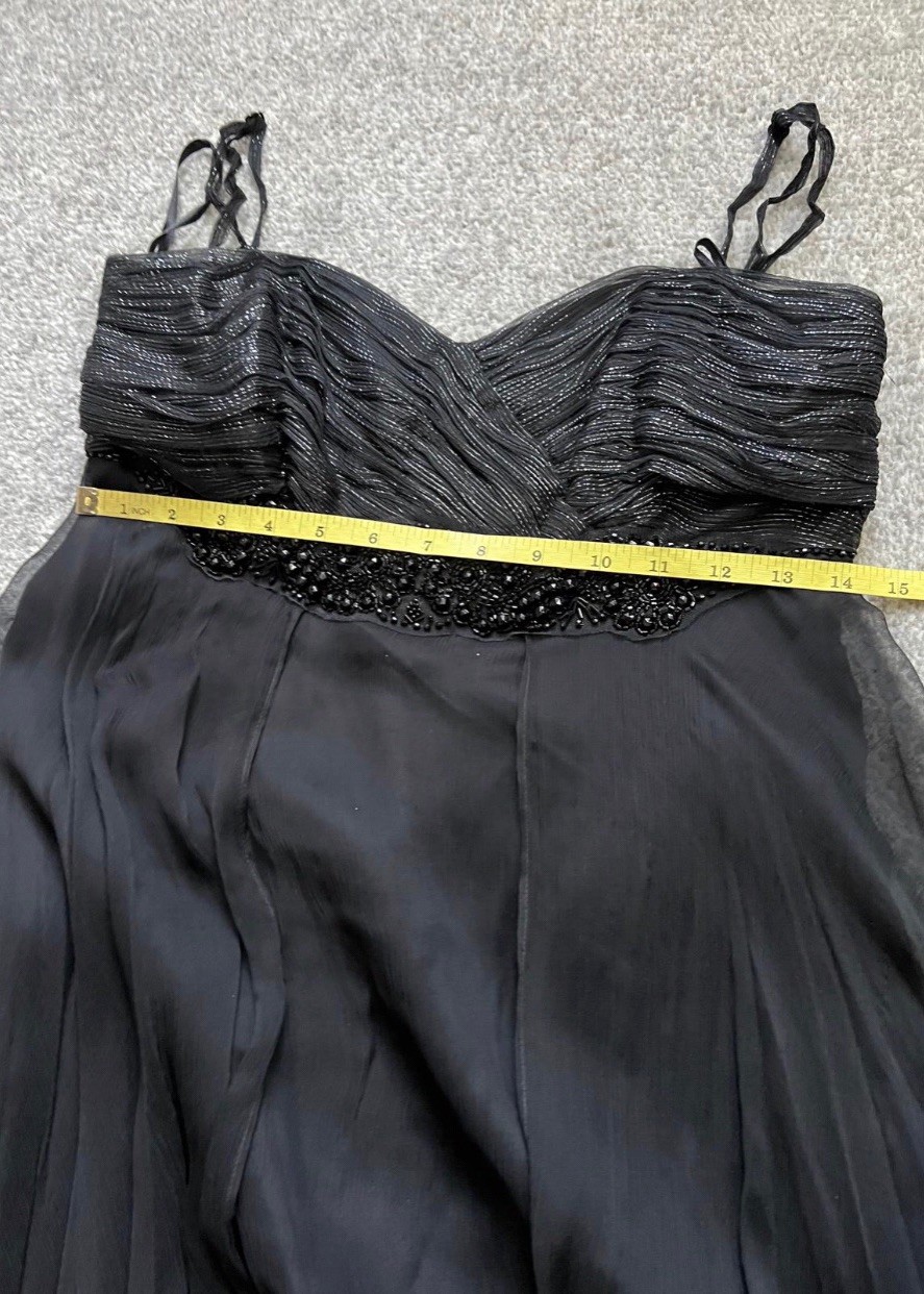 MONSOON Silk Black & Silver Evening Dress UK 12 Timeless Elegant Modern Classic