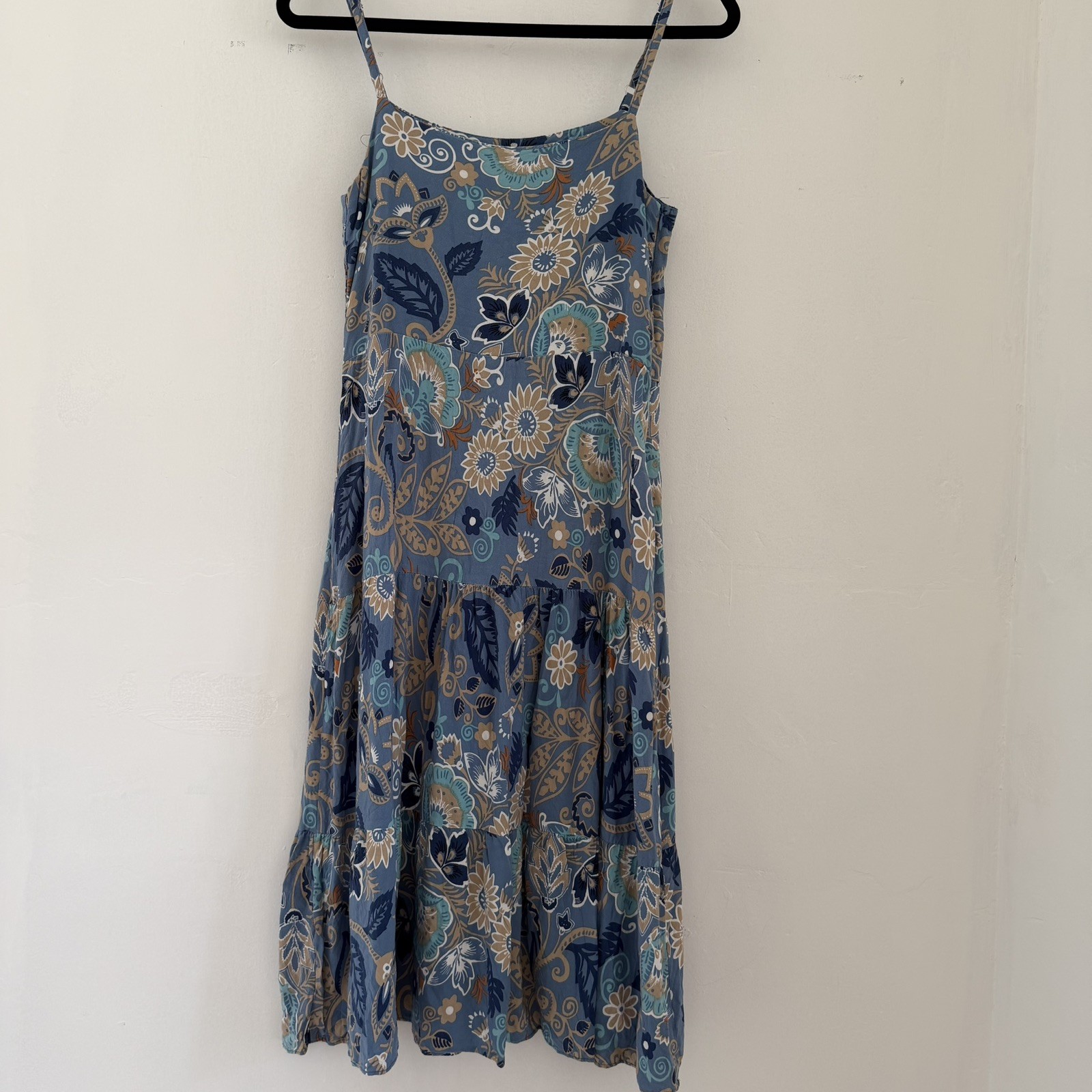 Mixray Sundress Women’s S Blue Floral Paisley Spaghetti Straps Boho Beachy