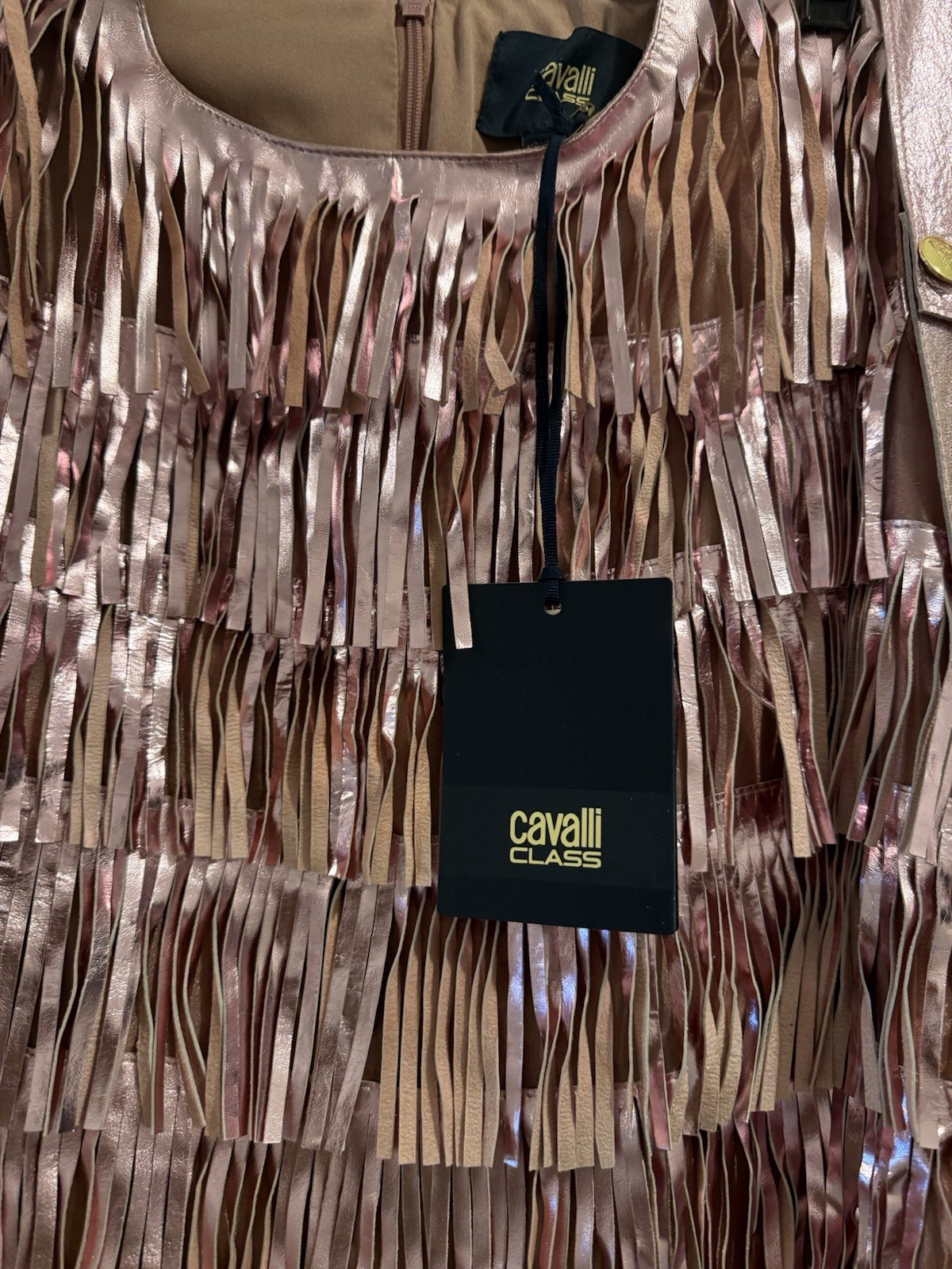 Cavalli Class Limited Edition Runway Sample Fringe Dress – Metallic Pink