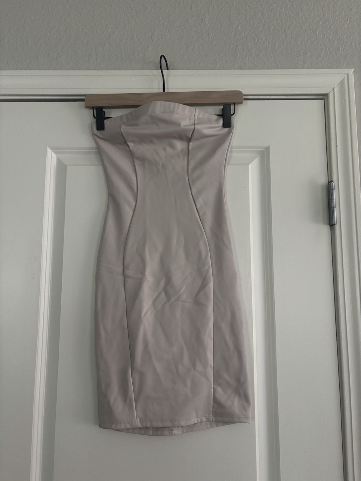 LA Luxe Strapless Faux Leather Bodycon Dress in Light Beige Size Small